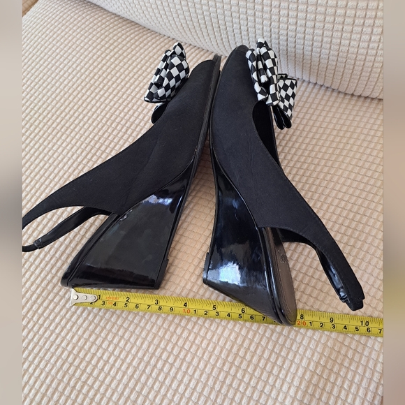 Impo Black  Slingback Wedge with Checkered Bow - Picture 5 of 7